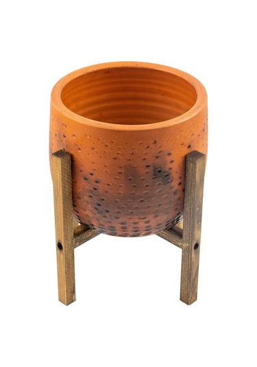 Bitki Tasarımı Ev Dekorasyon Aksesuar Siyah Nokta Desenli Toprak Saksı Saksılık Salon Çiçeklik 4 Ayaklı - 19 Cm