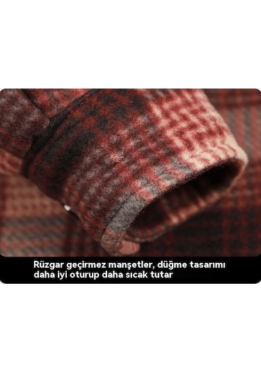 Erkek Kış Çizgili Ekose Kapşonlu Polar Ceket Gri