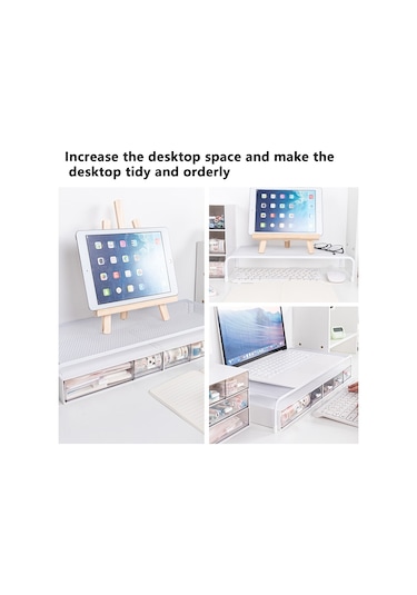 Sones Bilgisayar Yükseltilmiş Raf Monitör Braketi Depolama Rafı, Stil: Tek Katmanlı Beyaz