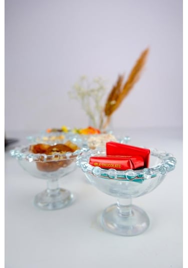 Digithome Petra 6'lı Cam Boncuk Kase Lokumluk Şekerlik Ve Reçellik Sunum Seti C1-1-276