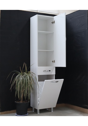 Öz&Ce Sepetli Mdf Banyo Boy Dolabı 40 CM Beyaz