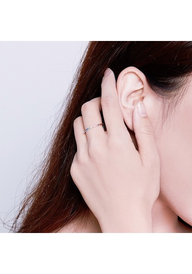 Sterling Silver Ring S925 Colored Zircon Ring, Size:8 Çok Renkli