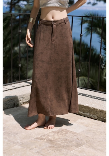 Garias Cepli Uzun Batik Desenli Kahve Etek Kahve