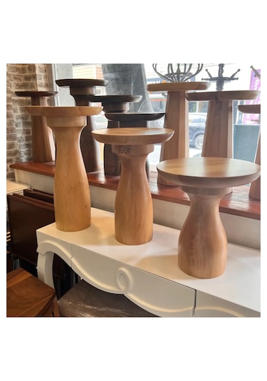 Ahşap 3 Lü Set Fitilli Mantar Yan Sehpa Modern Fiskos / Çiçeklik