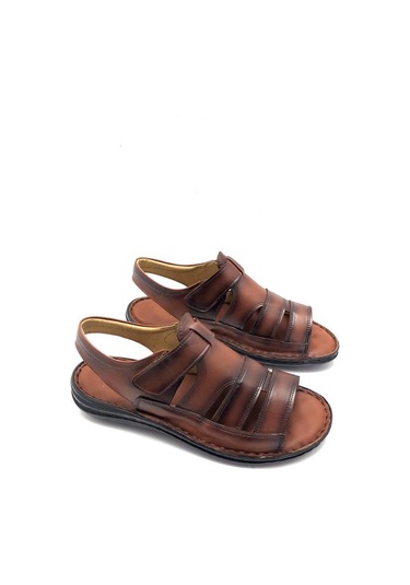 Umut Tam Ortopedik Hafif Hakiki Deri Taba Erkek Sandalet Taba