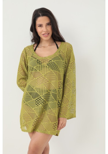 Kolları Volanlı Elbise Haki