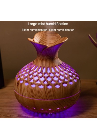 Led Işık Aromaterapi Difüzör Ev Küçük Vazo Sessiz Nemlendirici Aromaterapi Difüzör 2 In 1 Koyu Ahşap