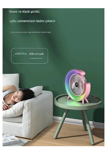 Masaüstü Vantilatör Usb Şarjlı Rgb Led Işıklı 3 Kademeli Fan