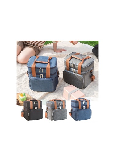 Yaozixa Siyah Çift Katlı Isı Saklama Çantası, Su Geçirmez, Leak-proof, Spor/ Piknik/ Öğle Yemeği İçin, 26x18x28cm Oxford Kumaşı Siyah