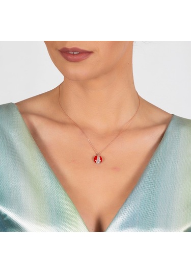Zirkon Taşlı Kırmızı Mineli Uğur Böceği Tasarım 925 Ayar Kadın Ko (475778082)