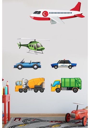 Büyük Boy Uçak ve Araçlar Çocuk Odası Duvar Sticker