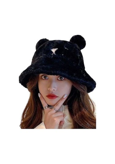 Mood Agenda Kadın Sevimli Ayı Kulak Peluş Bucket Şapka Siyah
