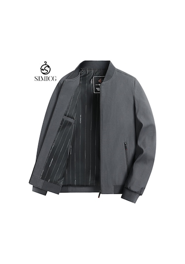 Erkek İş Gündelik Dik Yaka Ekose Ceket Koyu Gri