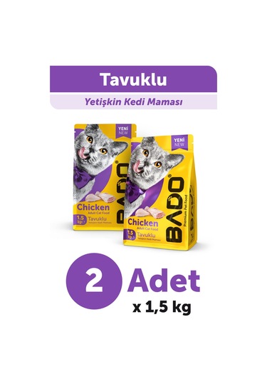 Bado Yetişkin Kedi Maması Tavuk Etli 1,5 Kg 2'li