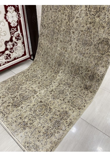 El Dokuma Eskitme 120X205 Krem Naturel %100 Yün Vintage Halı ! Krem