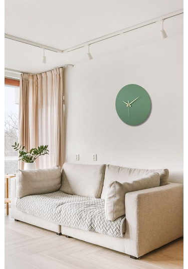 Round Model Modern Metal Sıvama Akar Sessiz Mekanizmalı Duvar Saati 40 40 Cm Yeşil