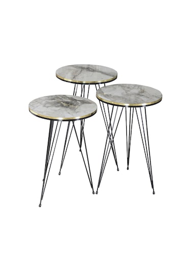 Zigon Sehpa Siyah Tel Ayak Çift Altın Efes