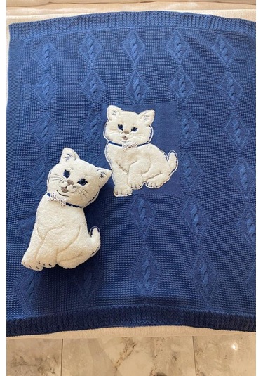 Oyuncak Hediyeli Bebek Triko Battaniye 90x90 Cm Lacivert Lacivert