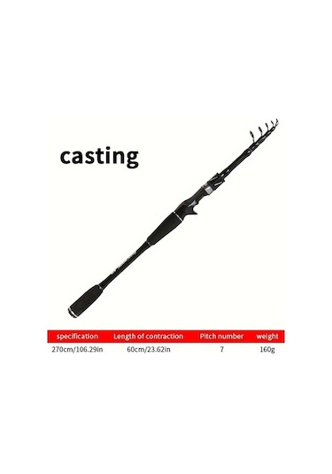 Reedark Siyah 270cm Uzun Atışlı Gerginleştirilebilir Karbonlu Luya Olta, Taşınabilir Konstrüksiyonlu Balık Oltağı 270Cm
