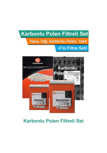 Citroen Nemo 1.4 Hdı Dizel Eurorepar Filtre Bakım Seti 2008-2013 Hava+yağ+yakıt+karbonlu Polen
