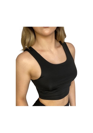 Askılı Crop Bluz-siyah