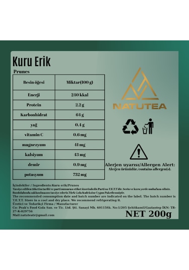 Natutea Kuru Erik 200 G Kuru Meyve 200 G