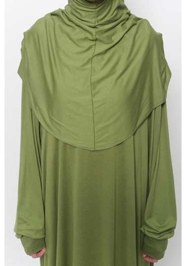 Pratik Tek Parça Pamuklu Yarasa Kollu Tak Çıkar Başörtülü Tesettür Namaz Elbisesi Fıstık Yeşili Çok Renkli