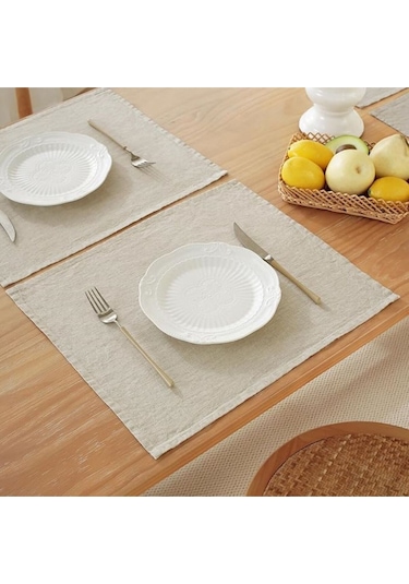 6 Adet Doğal Keten Amerikan Servis, Servis Altlığı Kare Supla Diğer