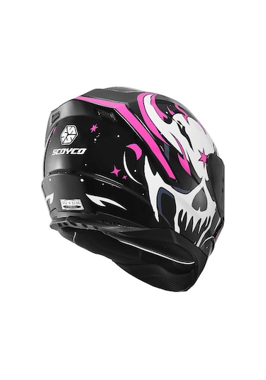 Scoyco Double Ve Güneş Vizörlü Full Face Kask Beyaz Siyah Pembe