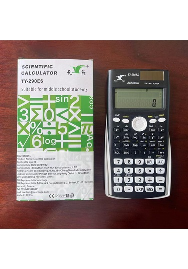 Aubyhe Ty-290es-d Bilimsel Hesap Makinesi, 240 Fonksiyon, Çift Satırlı Ekran, Güneş Enerjili Ve Aaa Pil İle Çift Besleme Siyah