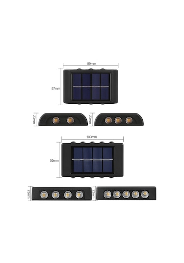 Solar Güneş Enerjili Çift Taraflı 6 Ledli Aplik Duvar Monteli Lamba 2 Adet
