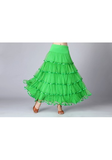 Sones Pullu Salıncak Modern Dans Uzun Etek Yarışma Kostümü Yeşil