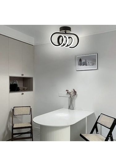 Burgu Siyah Tavana Sıfır Beyaz Led Işıklı Avize Siyah