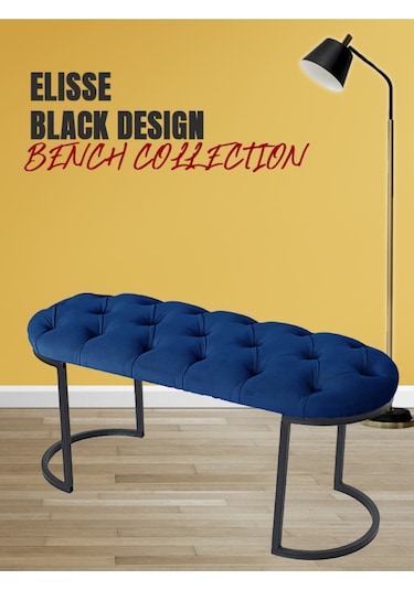 Elısse Mavi Model- Oval Metal Ayak 100 Cm Bench&koltuk&puf-yatak Odası Önü&ucu Puff&oturak