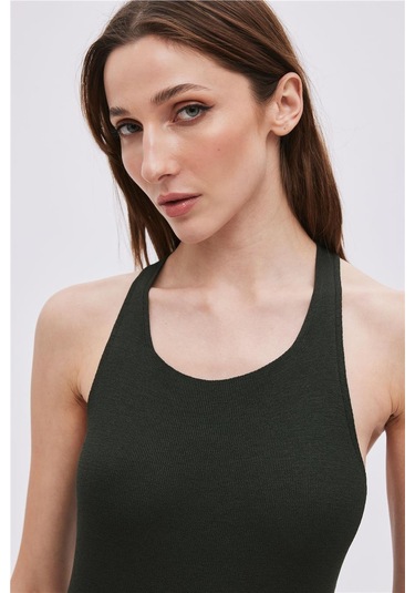 Yeşil Sırt Dekolteli Midi Triko Elbise-yeşil