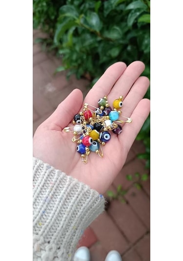 10 Adet 1 Cm Maşallahlık İğneli Cam Karışık Renkli Nazar Boncuğu