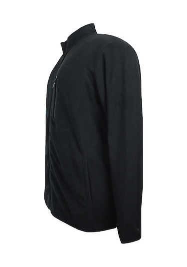 Erkek Büyük Beden Dik Yakalı Fermuarlı 122 Kg-172 Kg Arası İçin Uygun Bedenli Polar Sweat Mont Siyah