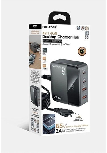 Bfs 65w Masaüstü 4 Portlu Hızlı Şarj Cihazı İstasyonu 2xusb-a, 2xtype-c Giriş,1,5 Mt. Kablo Standart