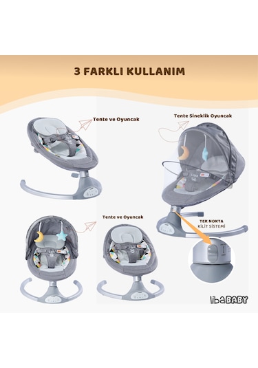 Libababy Koala Elite Elektrikli Otomatik Sallanan Ana Kucağı - Gri