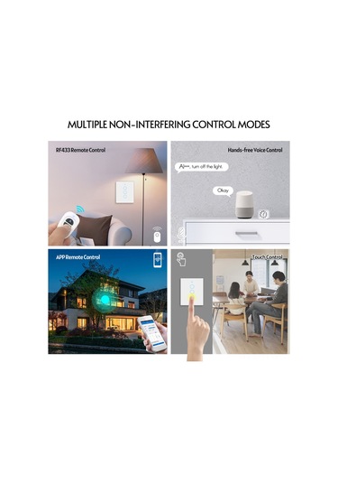 Tenfowee Akıllı Wi-fi Anahtarı: Alexa/google Uyumlu, Ses/app/rf433 Kontrol, Zamanlayıcı, Grup Paylaşımı, 3 Yollu Siyah Çok Renkli