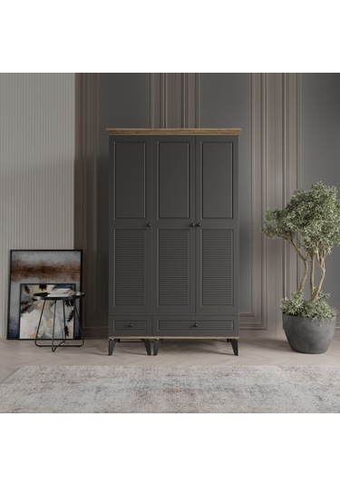 Beenal Nisa 3 Kapaklı Gardırop Dolap 120cm Atlantik Çam-antrasit