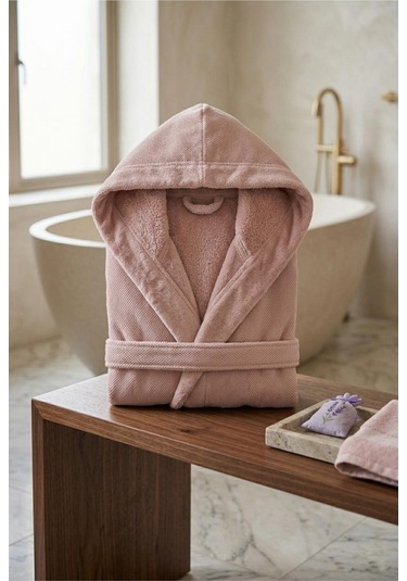 Soft Comfort Lacost Örgü Unisex Kapüşonlu Bornoz Pembe