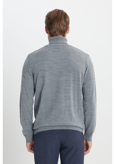 AC&Co / Altınyıldız Classics Erkek Gri Melanj Standart Fit Tüylenme Yapmayan Tam Balıkçı Yaka Triko Kazak 4A4922100004GMJXL Gri Melanj