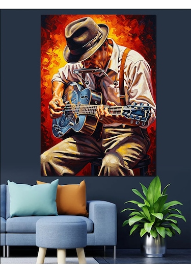 Gitar Çalan Müzisyen Adam Dekoratif Kanvas - Mdf Ahşap Tablo