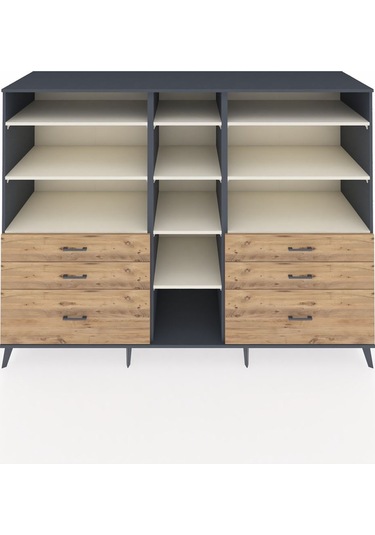 Kronos Dolap 10 Raflı 6 Çekmeceli 220x59x163 Antrasit-aytaşı/çam Antrasit-aytaşı/çam