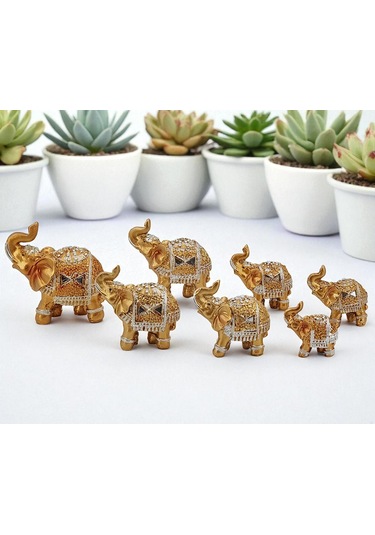Lüks Motif İşlemeli Feng Shui 7 Li Şans Bereket Fil Heykeli Biblo Seti Ev Ofis Yeni Yıl Hediyesi 1 Karışık Çok Renkli