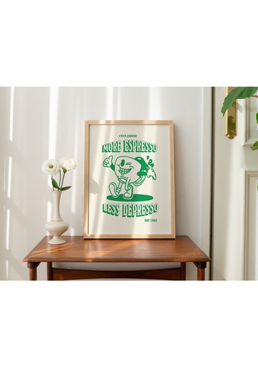 Retro Kahve Duvarı, Daha Fazla Espresso Kahvesi, Duvar Dekoru, Yeşil Sanat