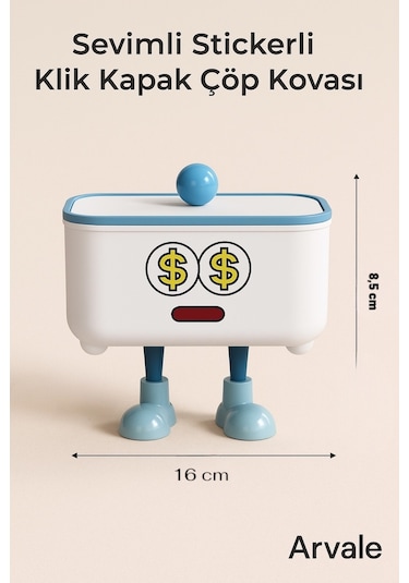 Sevimli Klik Kapak Stickerlı Çöp Kovası 1,8 Litre