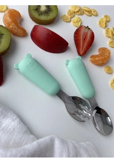 Zubastiki Store Bebek İçin Silikon Kaşık Ve Çatal Yemek Takımları 154097717 Naneli