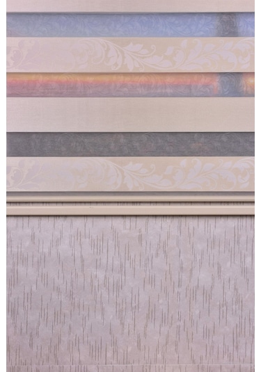 Açık Gri Kendinden Desenli Etek Dilimsiz Ds11747 V3 Zebra Stor Güneşlik Perde